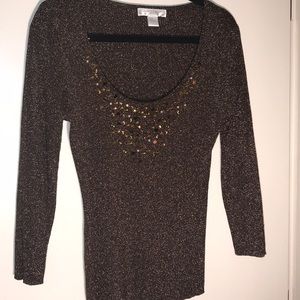 August Silk Sparkly Brown Sweater, Long Sleeve